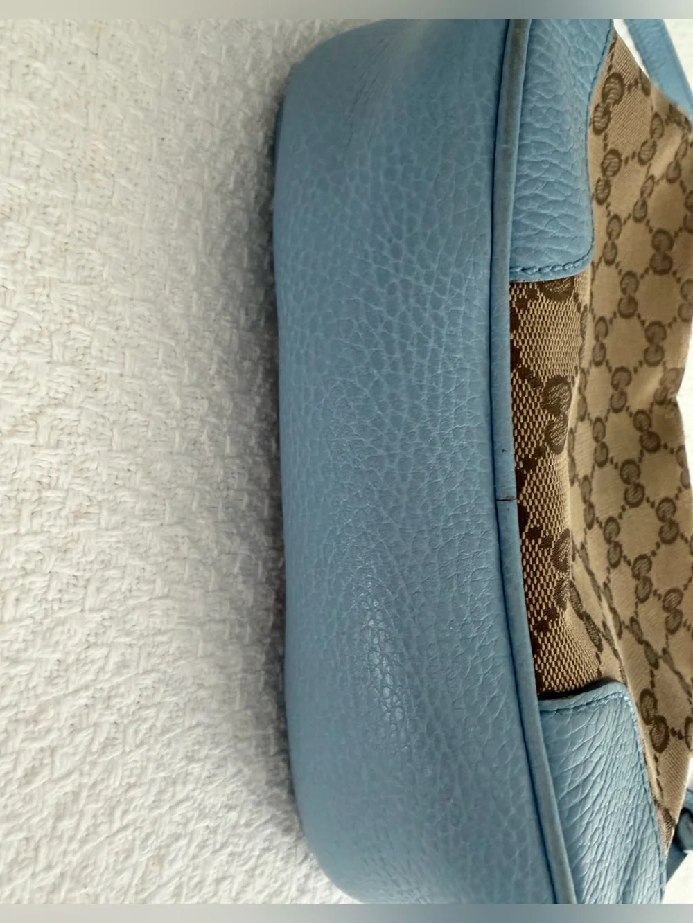 Gucci Brown GG Canvas and Light Blue Leather Crossbody Bag